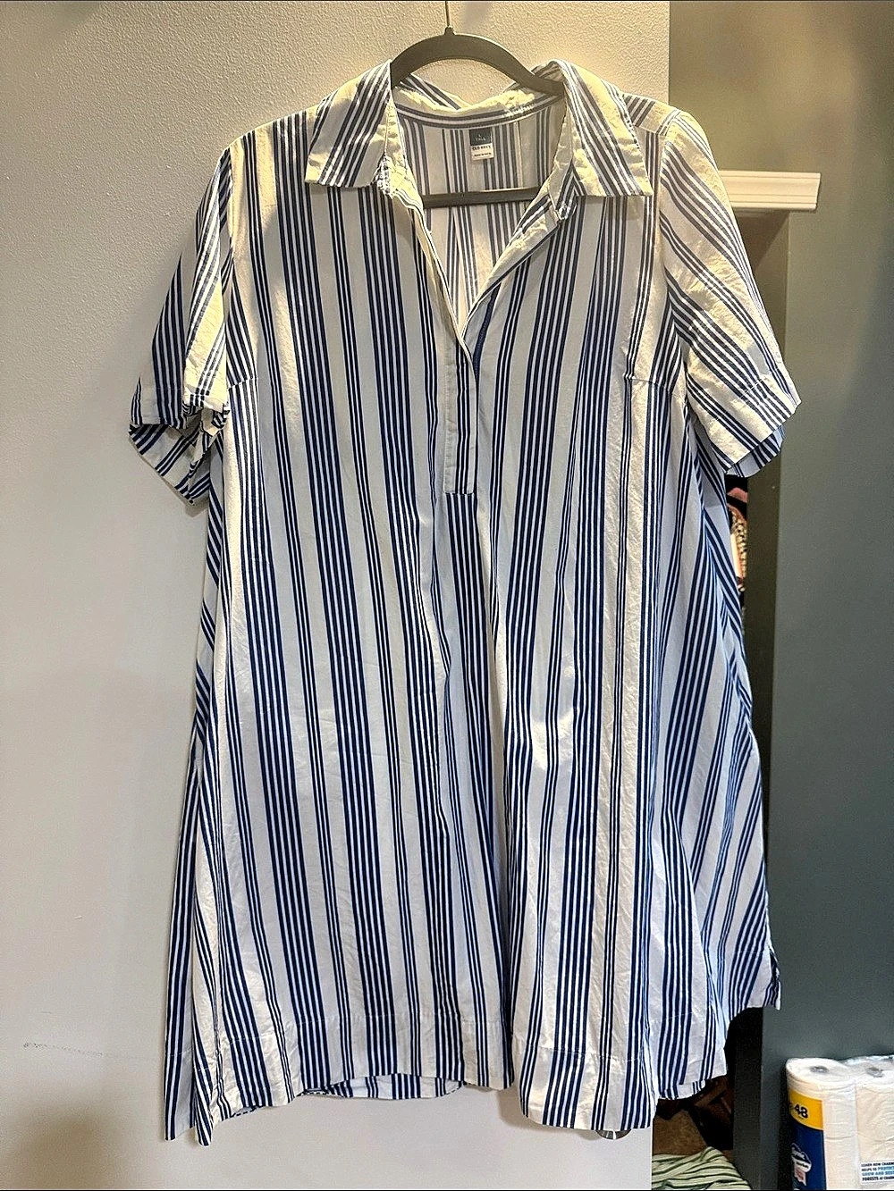 Old Navy Striped Mini Shirt Dress White & Blue Large